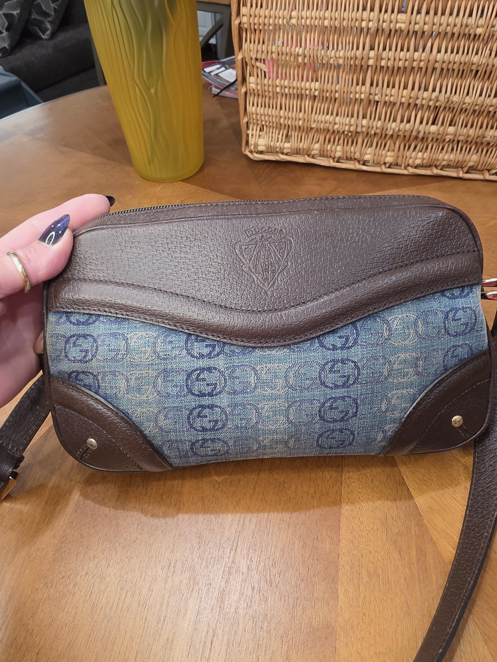 Gucci Babouska Bamboo Denim and Brown Leather Shoulder Bag